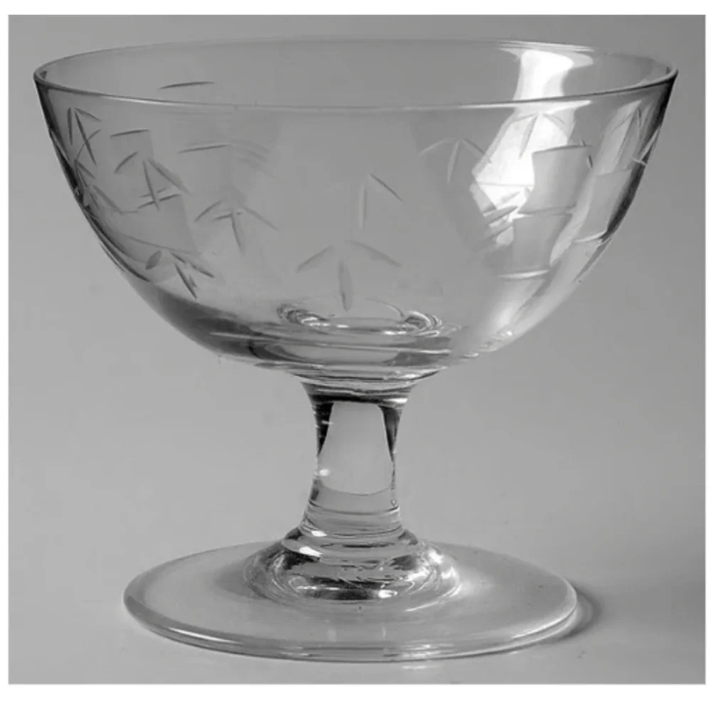 Set Of 4 Noritake Sasaki Etched Bamboo Crystal Low Sherbert Glasses 3-1/4